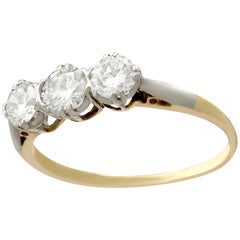 Diamond Yellow Gold Platinum Set Three-Stone Ring, circa 1950