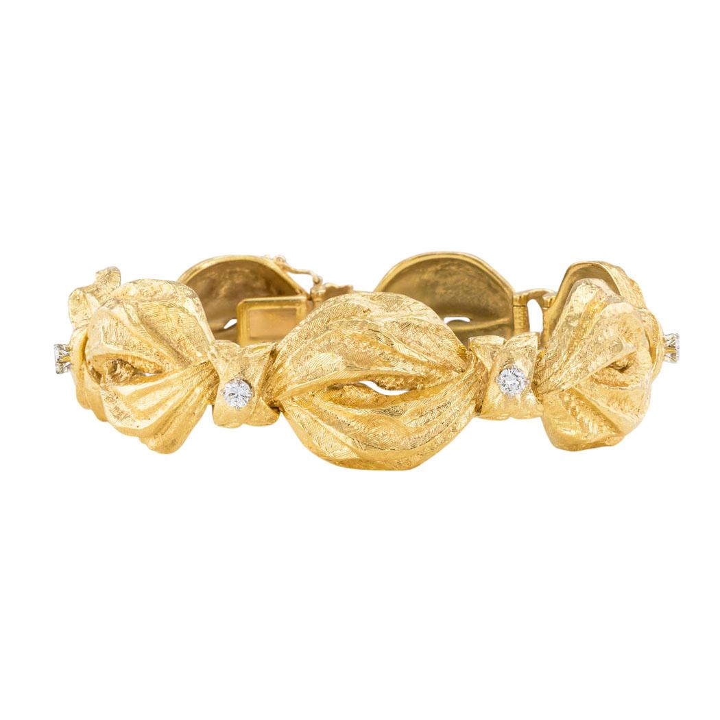 Modern Diamond Yellow Gold Puffed Link Bracelet