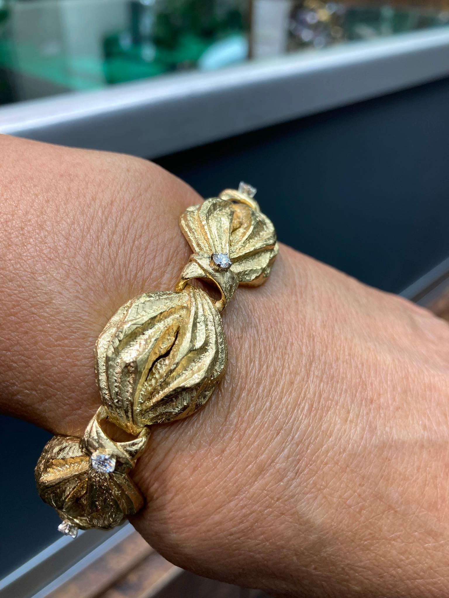 Women's Diamond Yellow Gold Puffed Link Bracelet