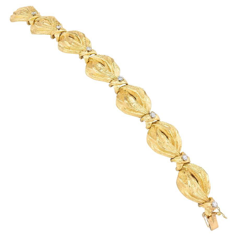 Diamond Yellow Gold Puffed Link Bracelet