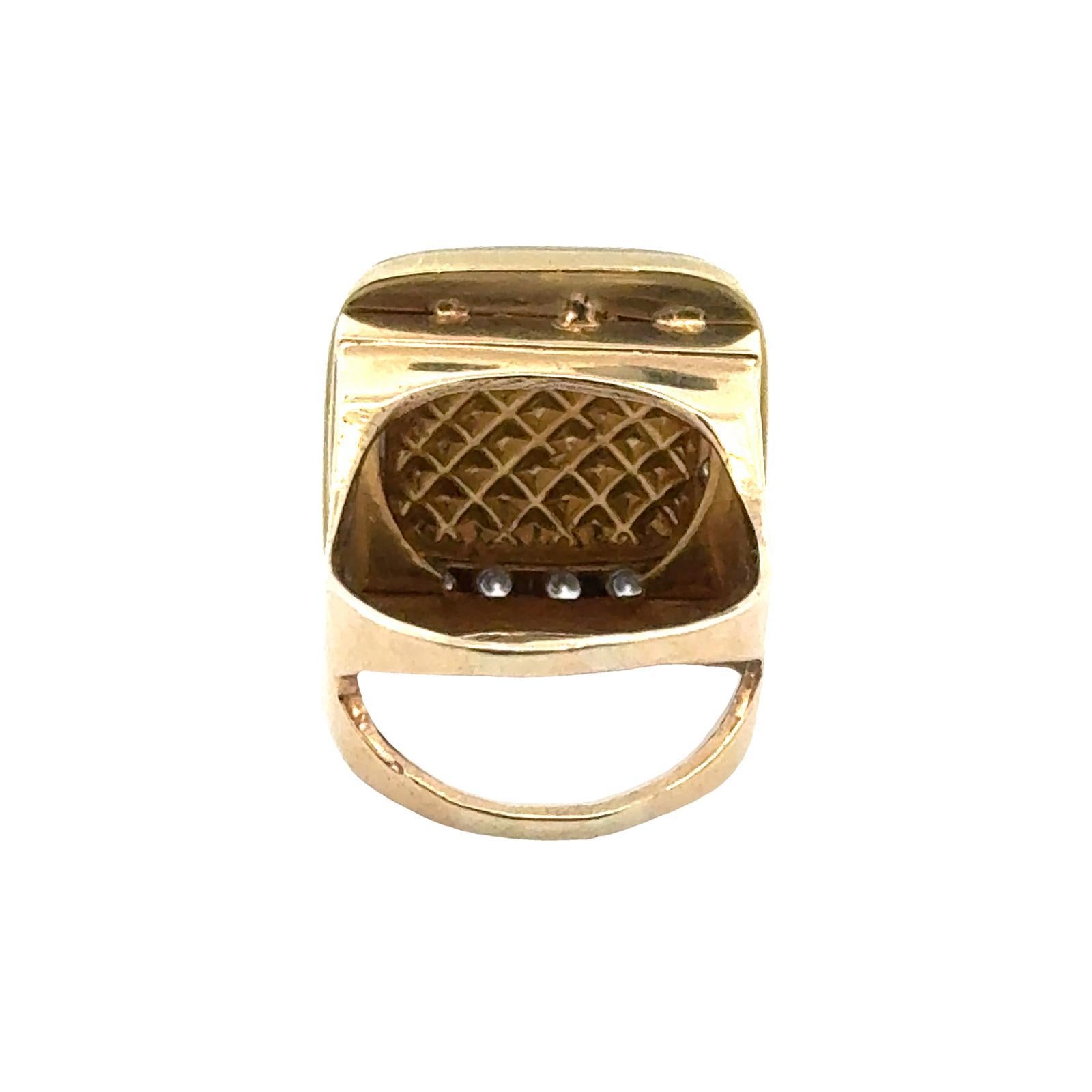 Diamond Yellow Gold Quilted Square Modern Ring For Sale 2