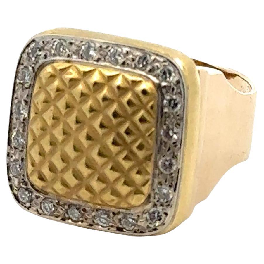 Diamond Yellow Gold Quilted Square Modern Ring For Sale