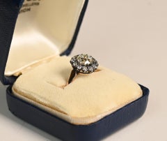 Cluster Diamond Ring. 1.30ct Old Euro Cut Diamond Engagement Ring 18K Gold MVS1