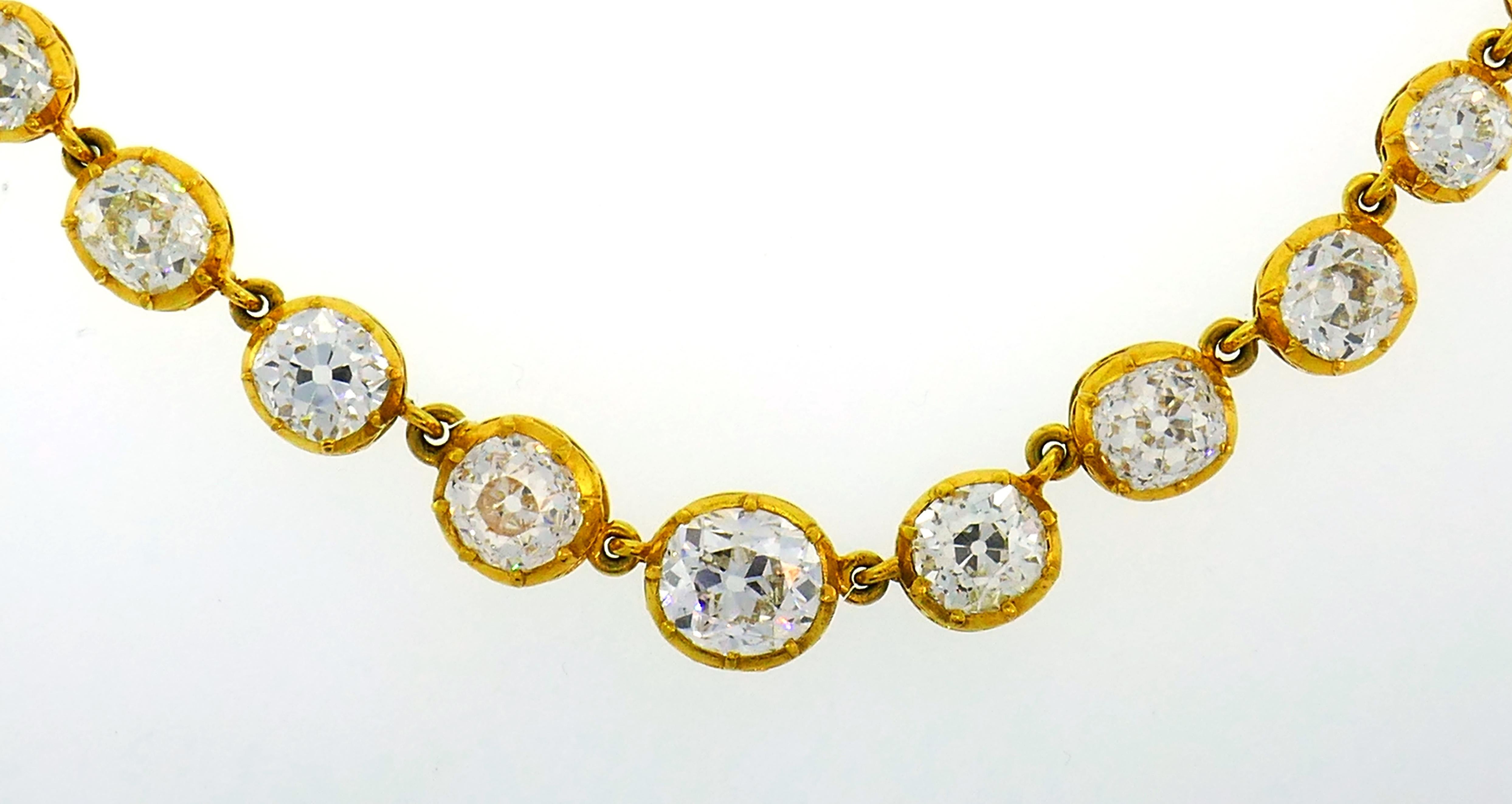 Diamond Yellow Gold Riviere Necklace Victorian In Good Condition In Beverly Hills, CA