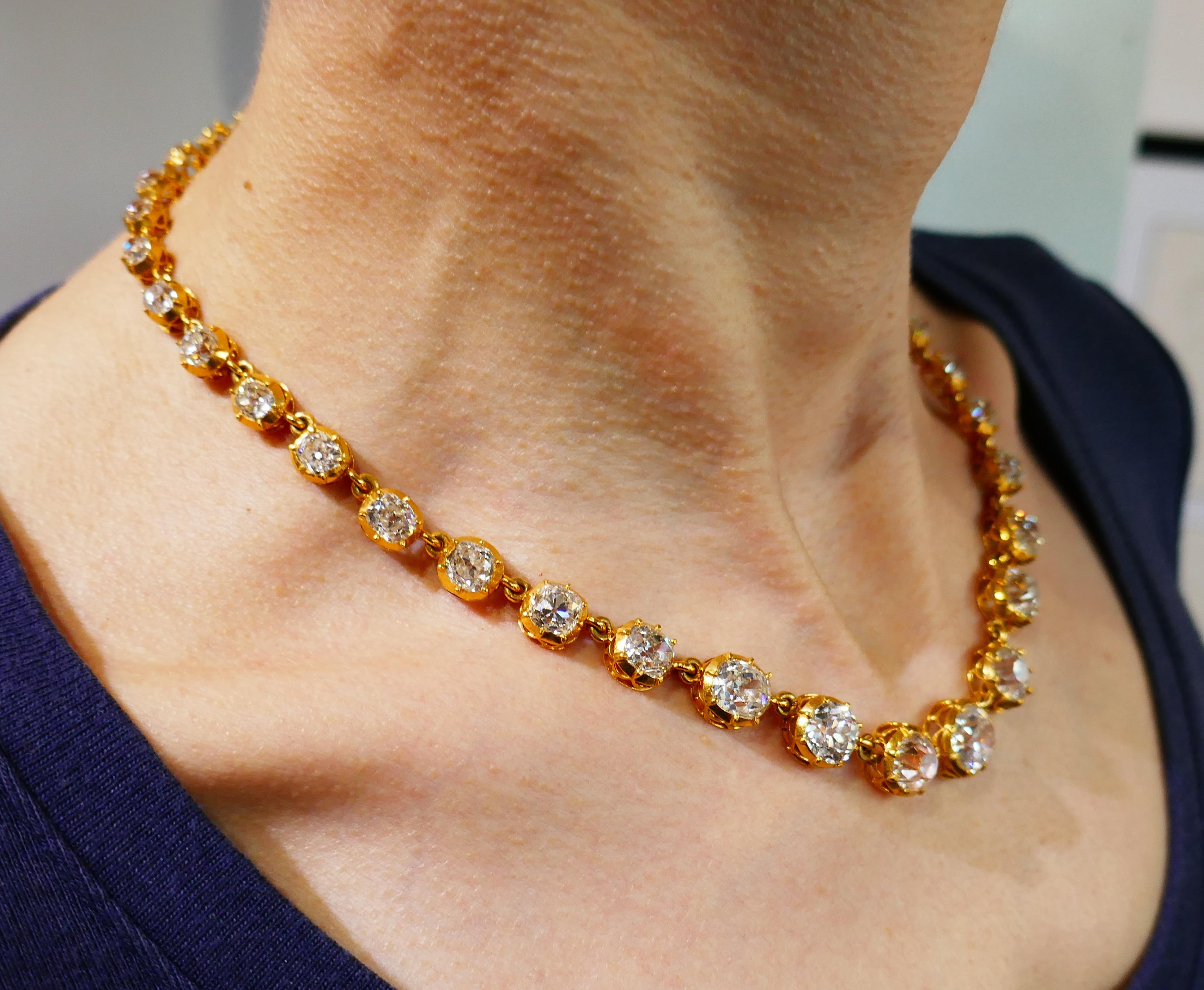 Women's Diamond Yellow Gold Riviere Necklace Victorian
