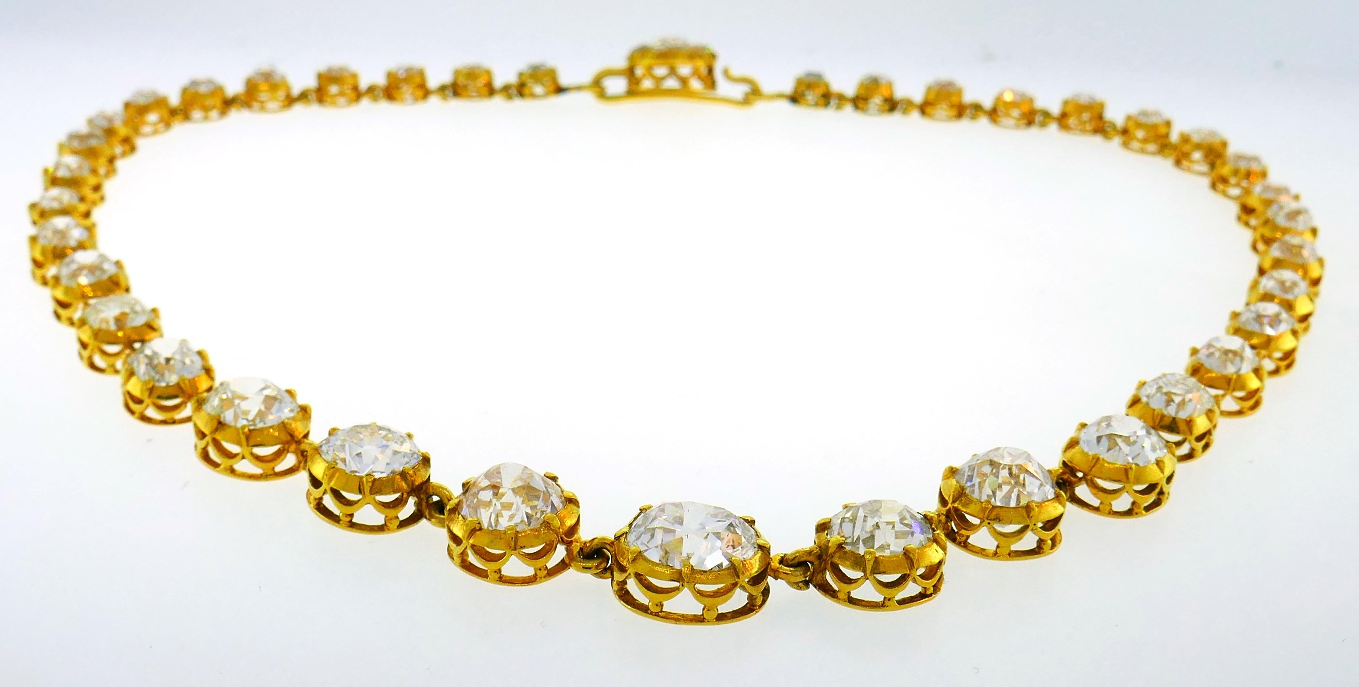Diamond Yellow Gold Riviere Necklace Victorian 3