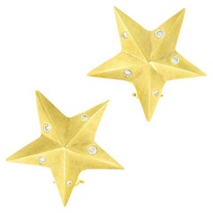 Vintage Diamond Yellow Gold Star Shaped Earrings