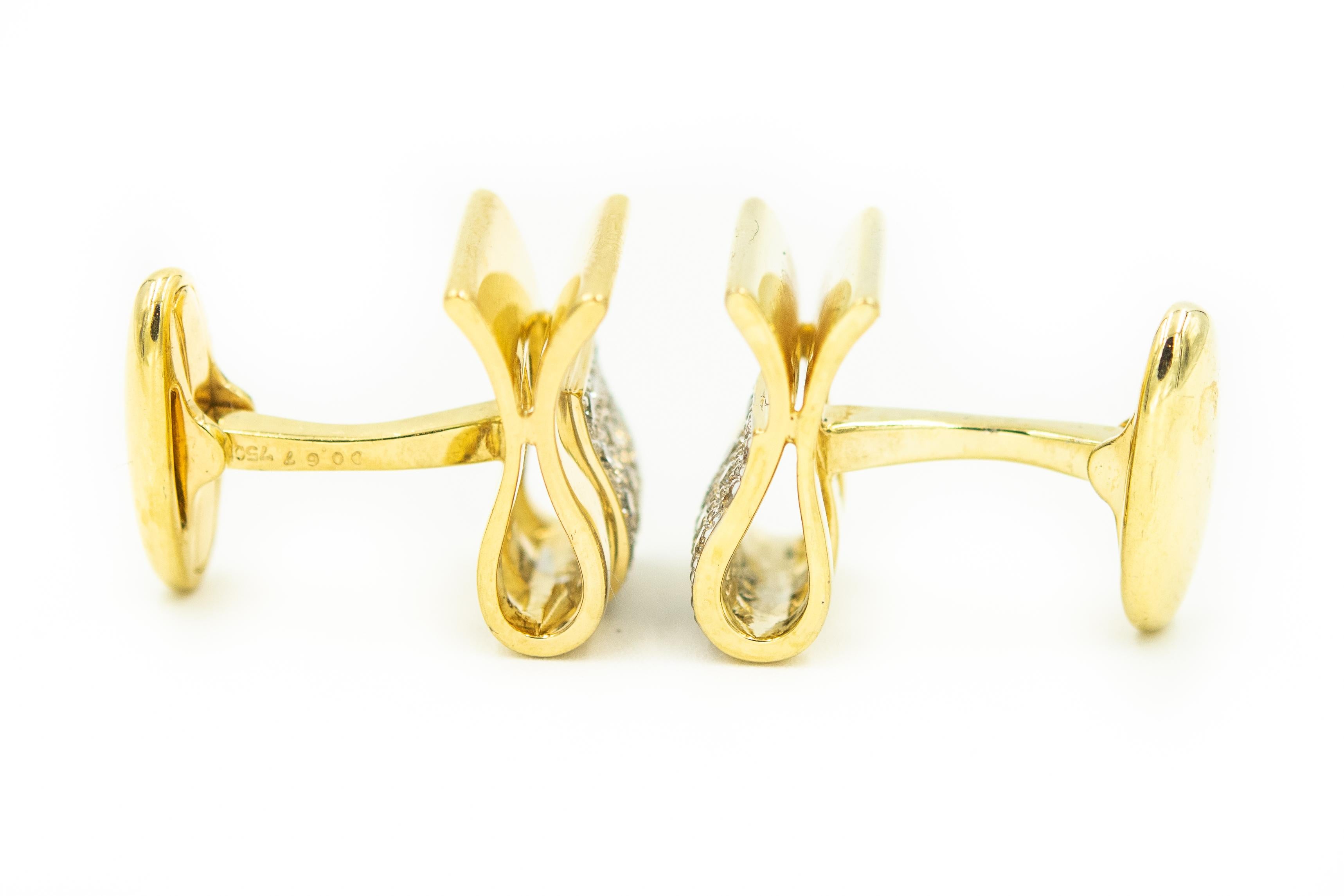 Taille ronde Boutons de manchette rectangulaires stylisés en or jaune et diamants en vente