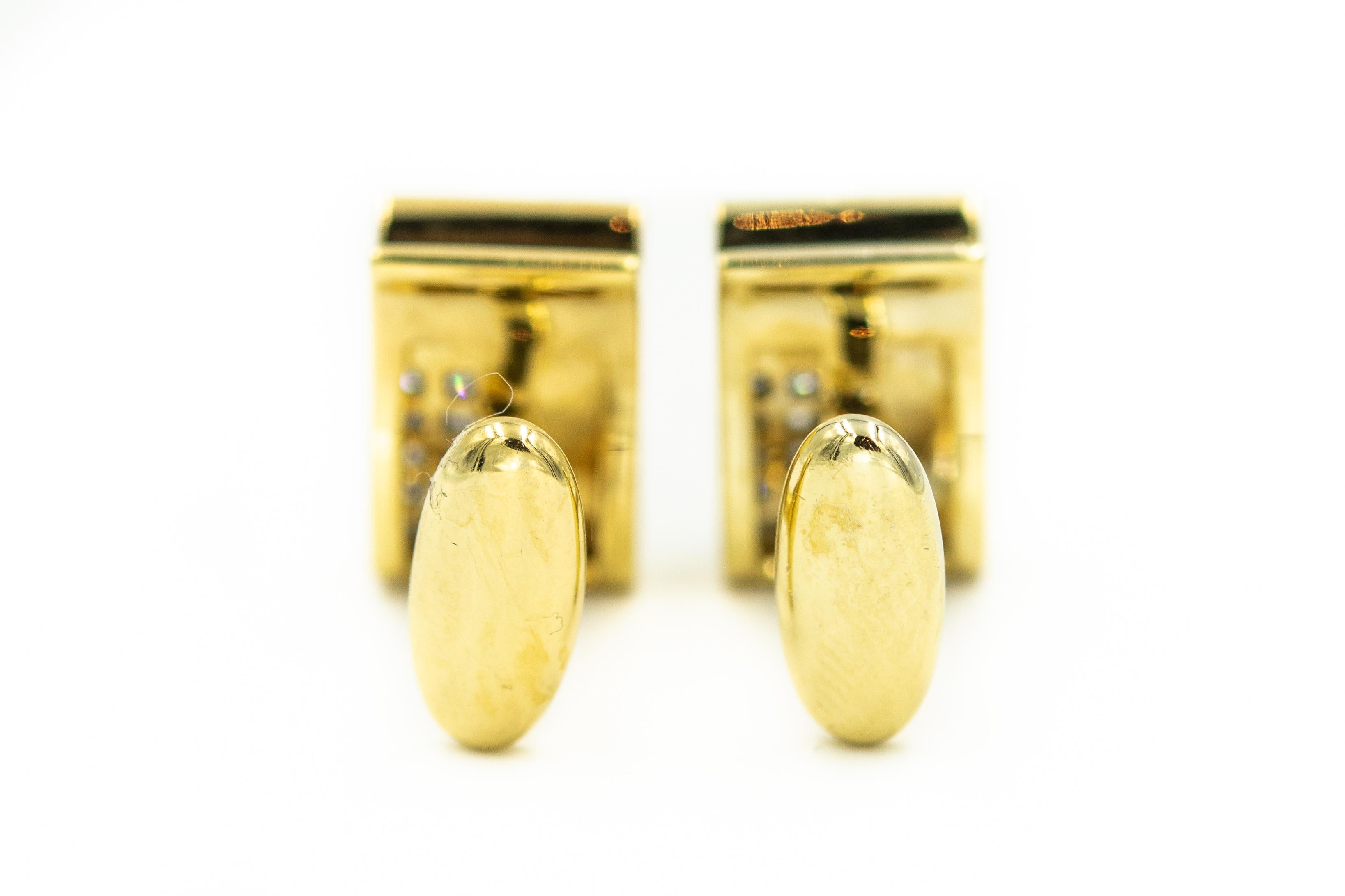 Diamond Yellow Gold Stylized Rectangular Cufflinks In Good Condition For Sale In Miami Beach, FL