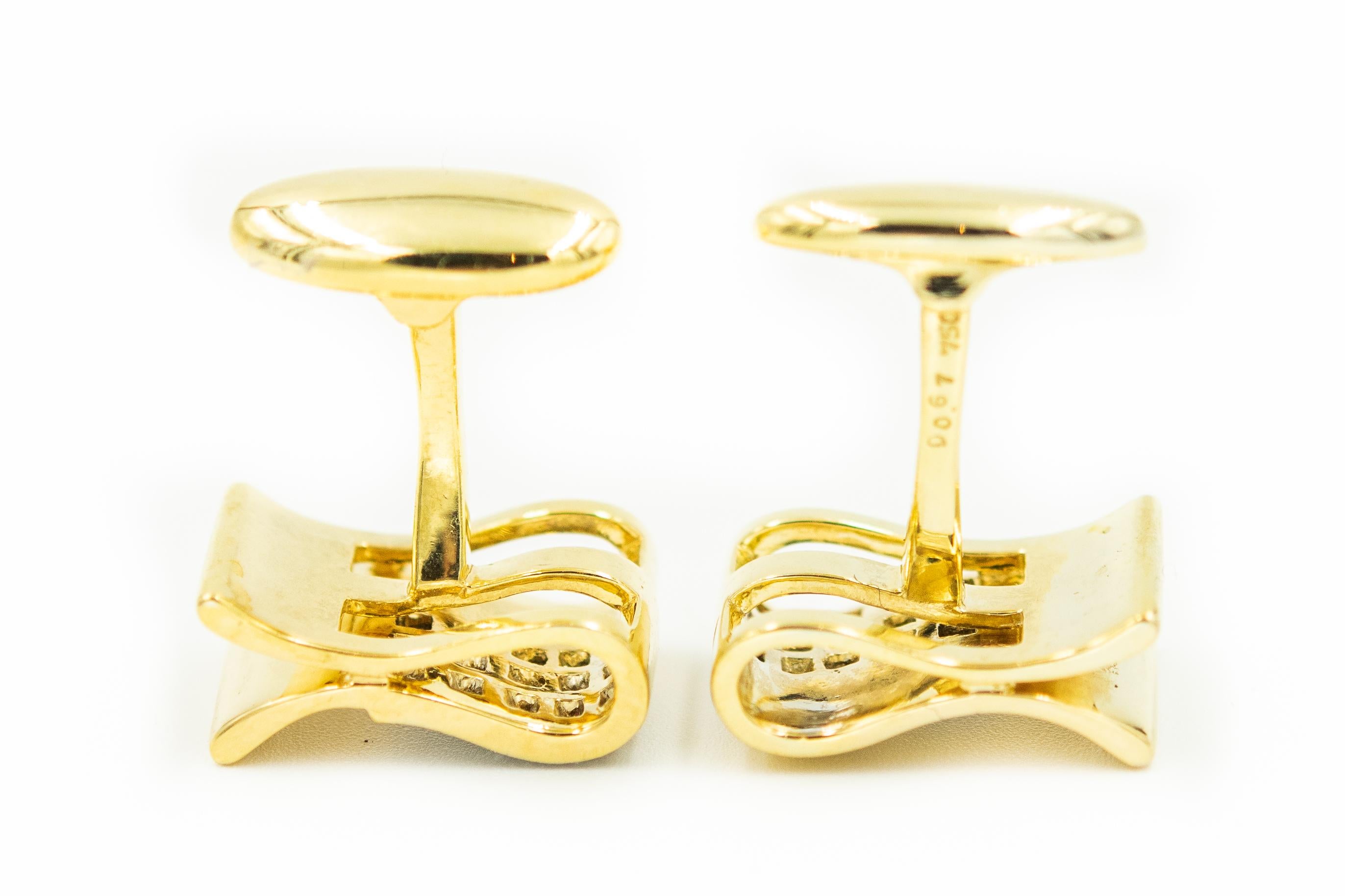 Diamond Yellow Gold Stylized Rectangular Cufflinks For Sale 1