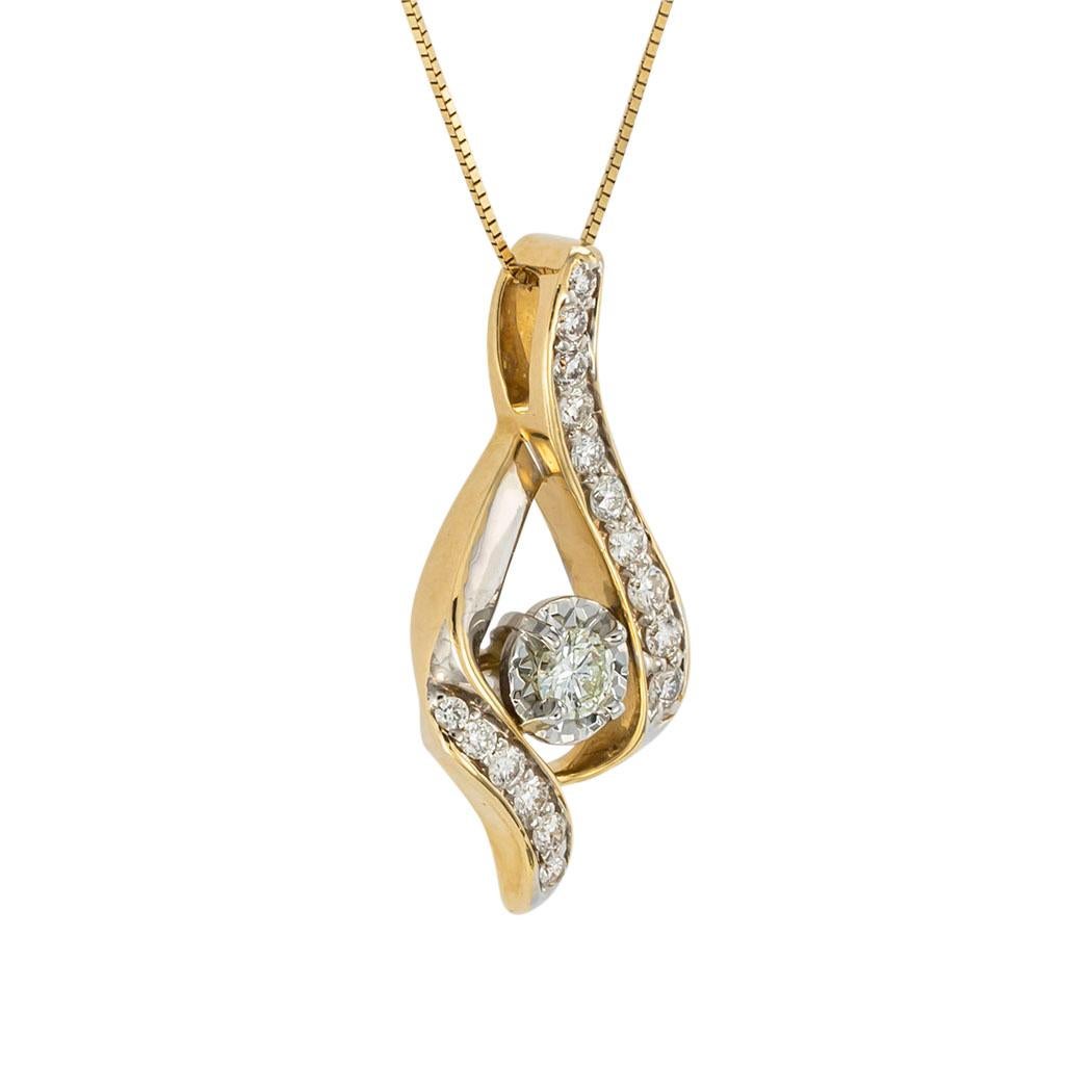 Contemporary Diamond Yellow Gold Teardrop Shaped Slide Pendant Necklace