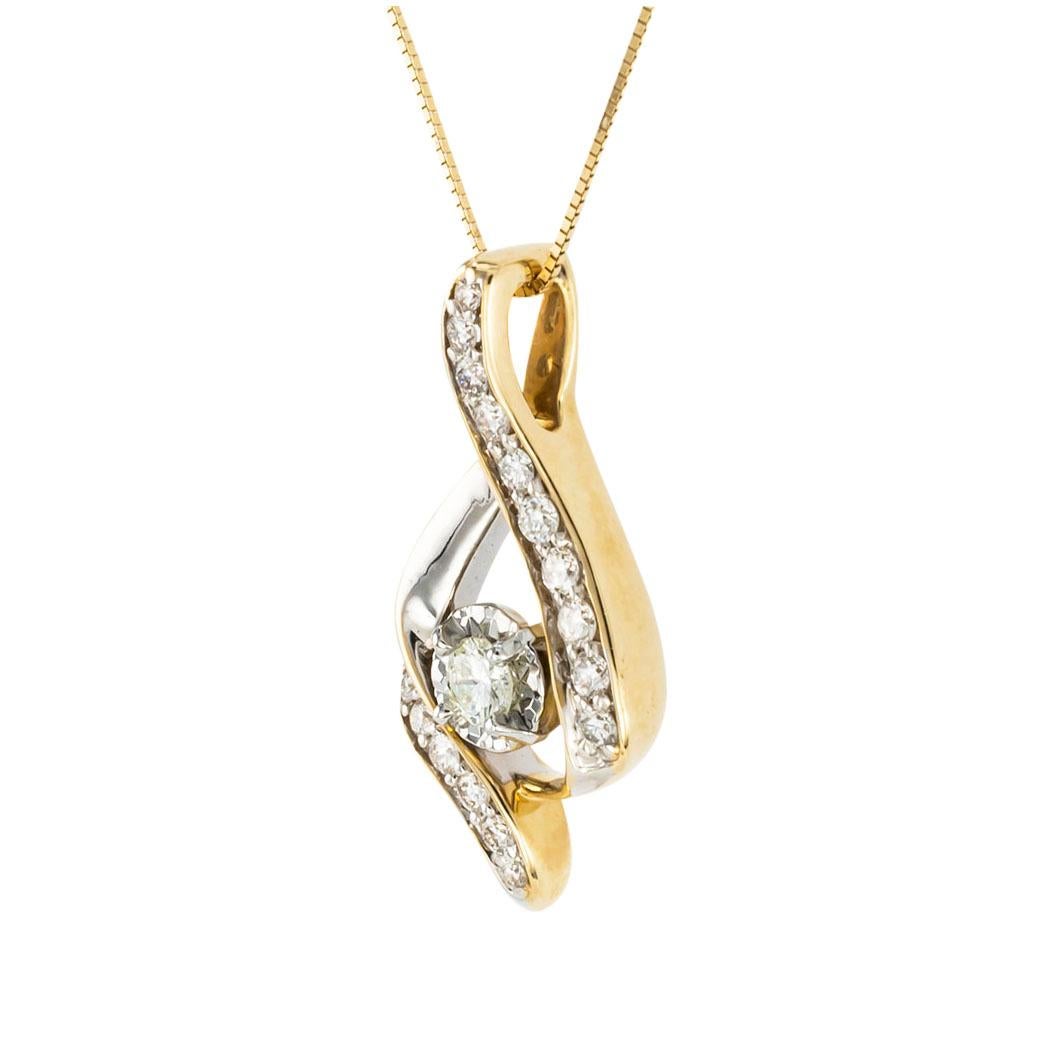 Round Cut Diamond Yellow Gold Teardrop Shaped Slide Pendant Necklace