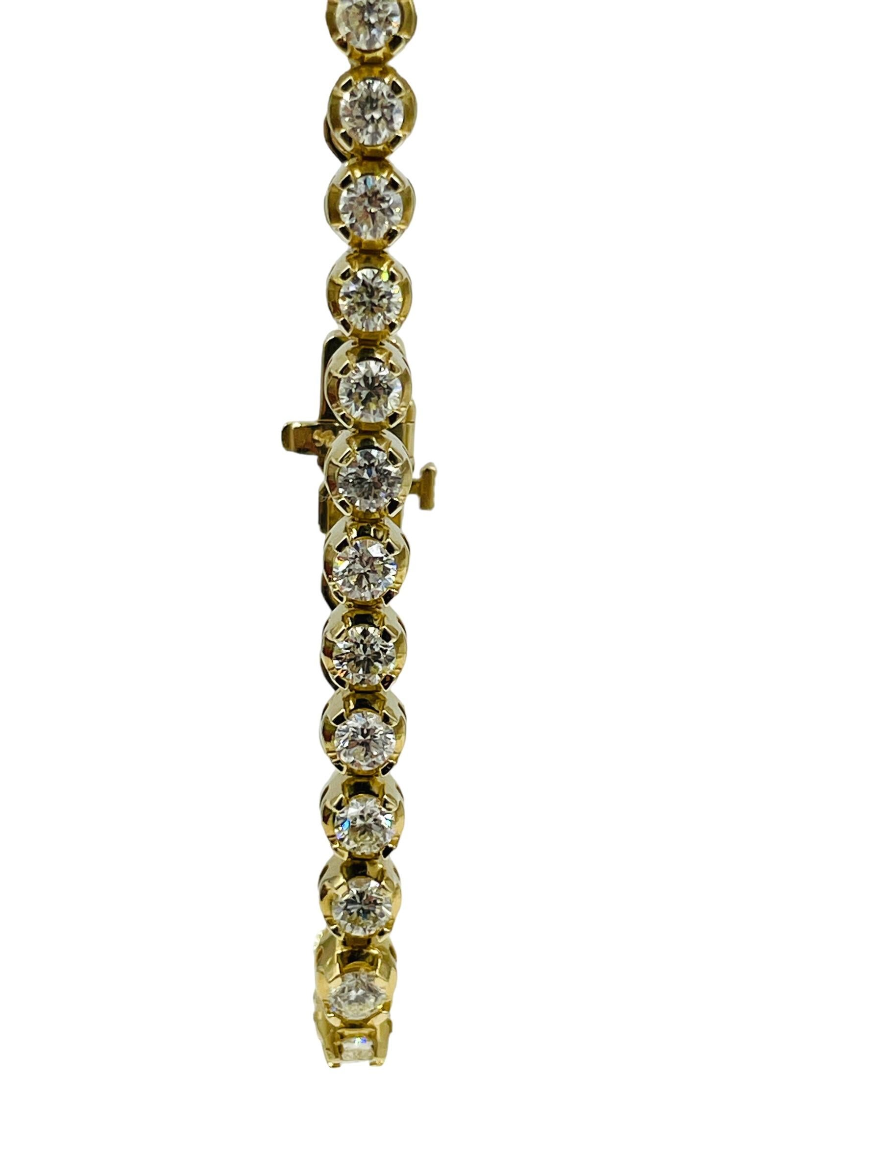 Round Cut Diamond Yellow Gold Tennis Bracelet 6 1/2 Inches Long For Sale