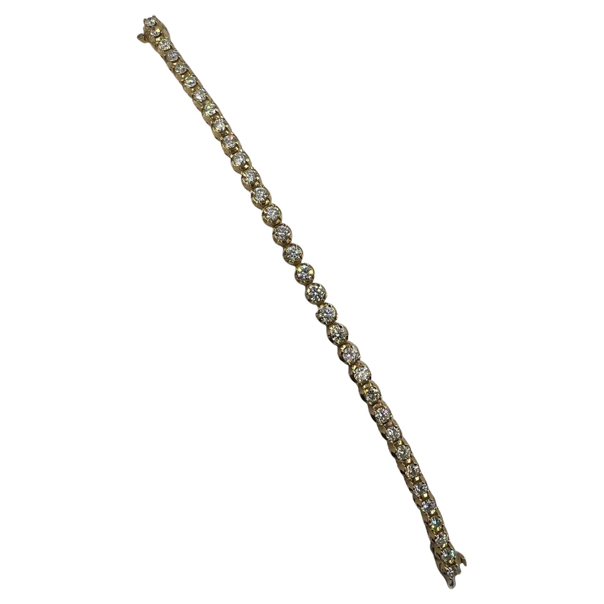 Diamond Yellow Gold Tennis Bracelet 6 1/2 Inches Long For Sale