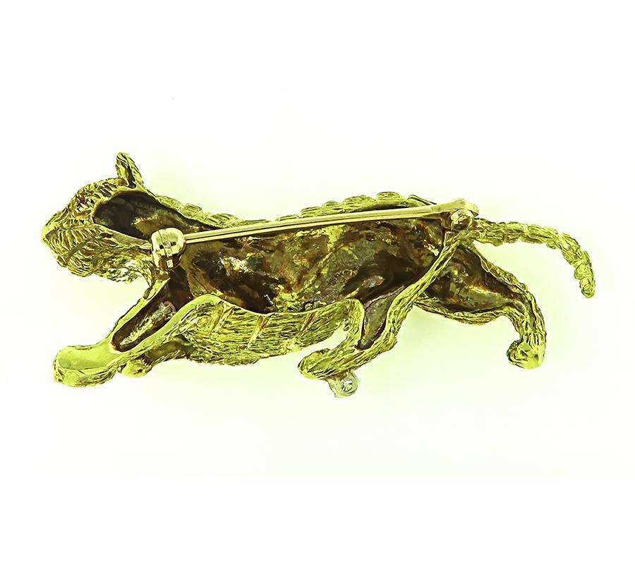 Women's or Men's Diamond Yellow Gold Tiger Pin For Sale