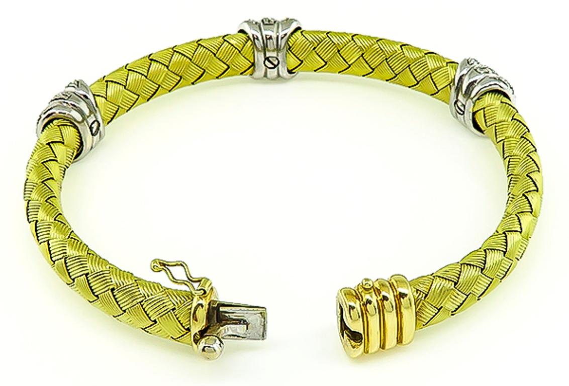 Round Cut Diamond Yellow Gold Weave Bracelet
