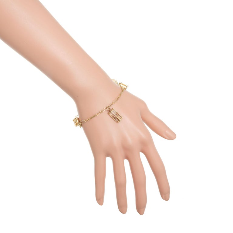 Diamond Yellow Gold Wedding Marriage Home Theme 3D Charm Bracelet For ...