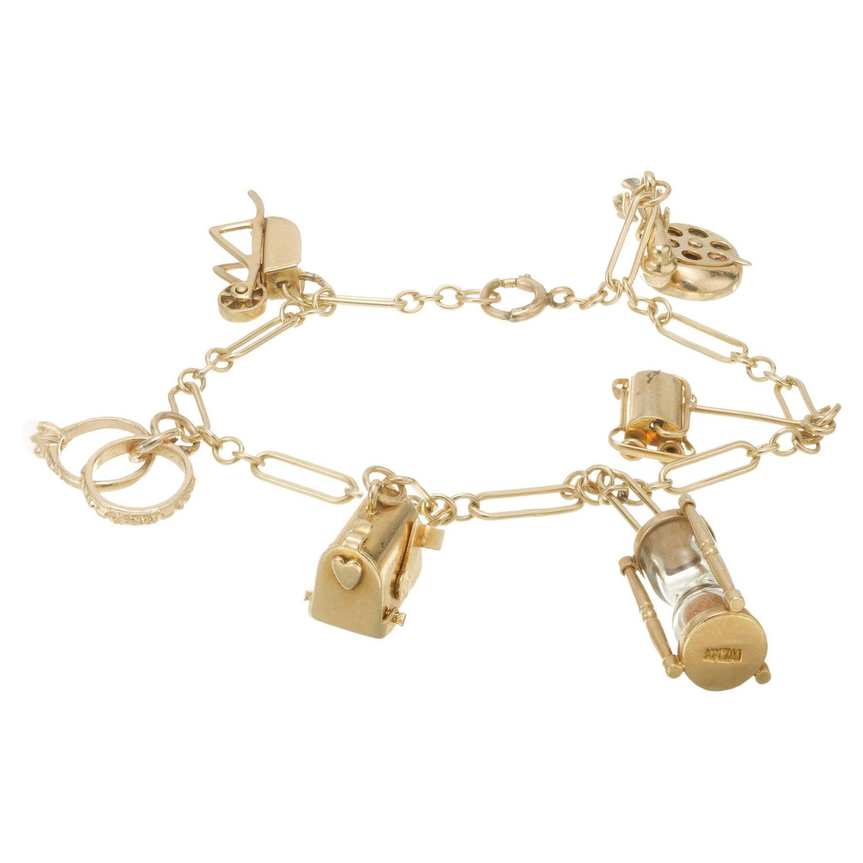 Diamond Yellow Gold Wedding Marriage Home Theme 3D Charm Bracelet For Sale