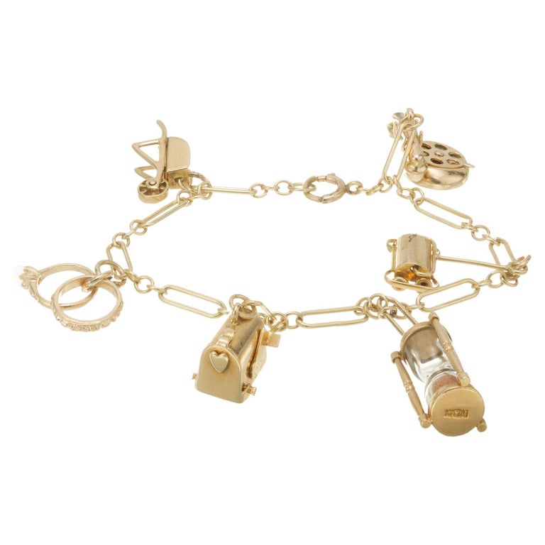 Diamond Yellow Gold Wedding Marriage Home Theme 3D Charm Bracelet For Sale  at 1stDibs