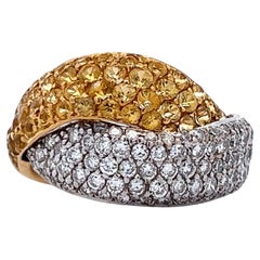 Diamond Yellow Sapphire 18 Karat Two Tone Gold Crossover Modern Band Ring