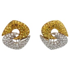 Orecchini moderni con diamante, zaffiro giallo e oro bicolore 18 carati con chiusura a leva