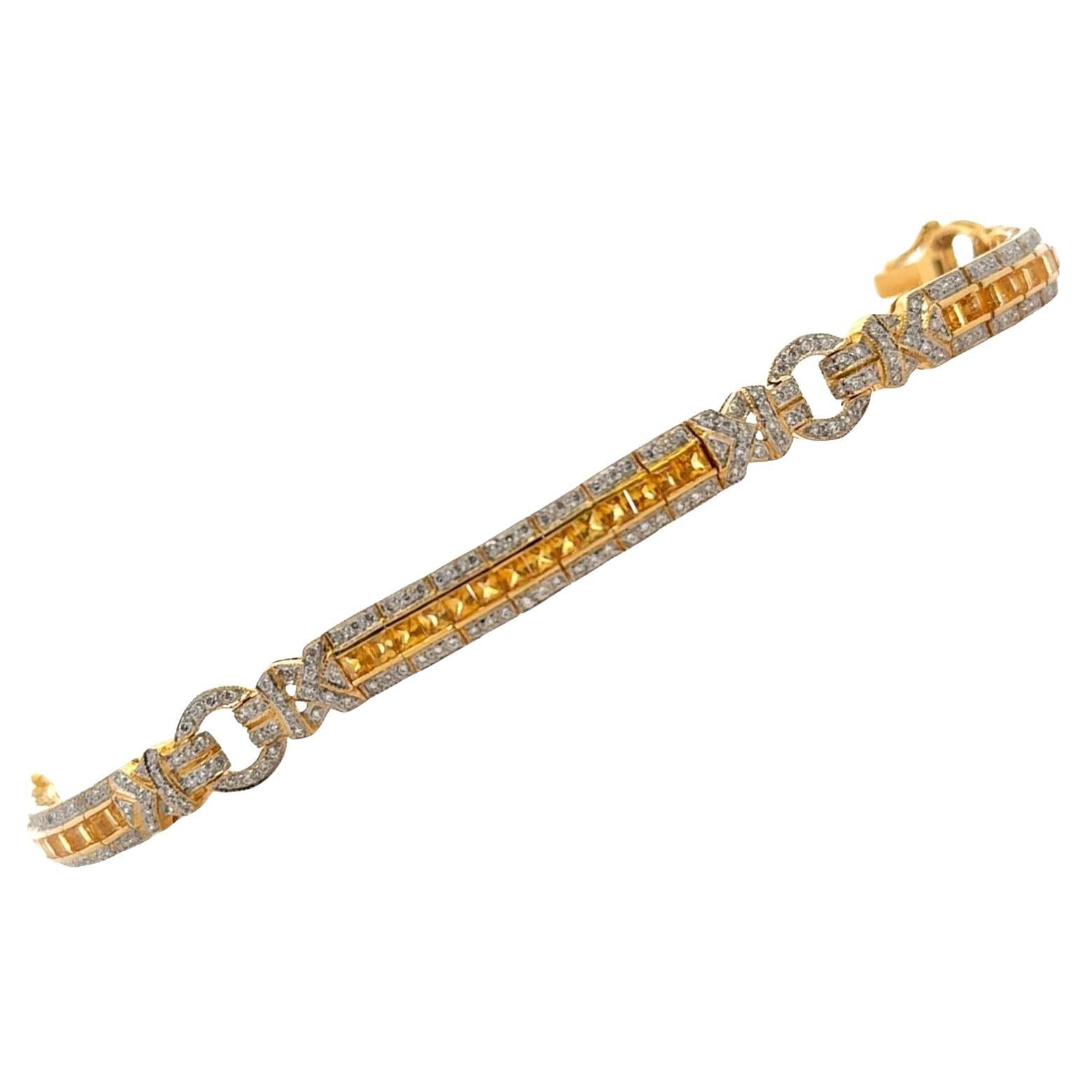 Diamond & Yellow Sapphire 18 Karat Yellow Gold Modern Link Bracelet For Sale