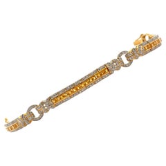 Bracciale moderno con diamanti e zaffiri gialli in oro giallo 18 carati A Link