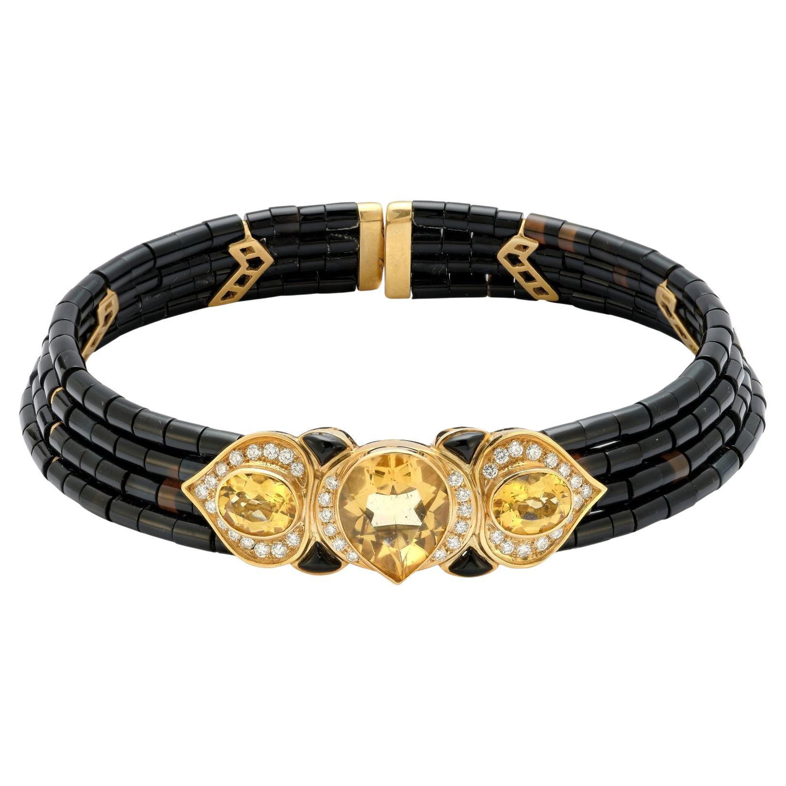 Diamond, Yellow Sapphire, and Black Onyx Choker Necklace