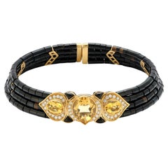 Diamond, Yellow Sapphire, and Black Onyx Choker Necklace