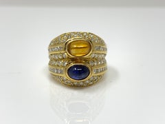Diamond, Yellow Sapphire and Blue Sapphire Twin Ring in Yellow Gold