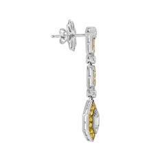 Pendientes colgantes hexagonales de estilo Art Déco con diamantes y zafiros amarillos, en oro de 18 quilates