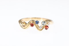 Diamond, Yellow Sapphire, Blue Sapphire, Red Sapphire 18K Yellow Gold Wave Ring