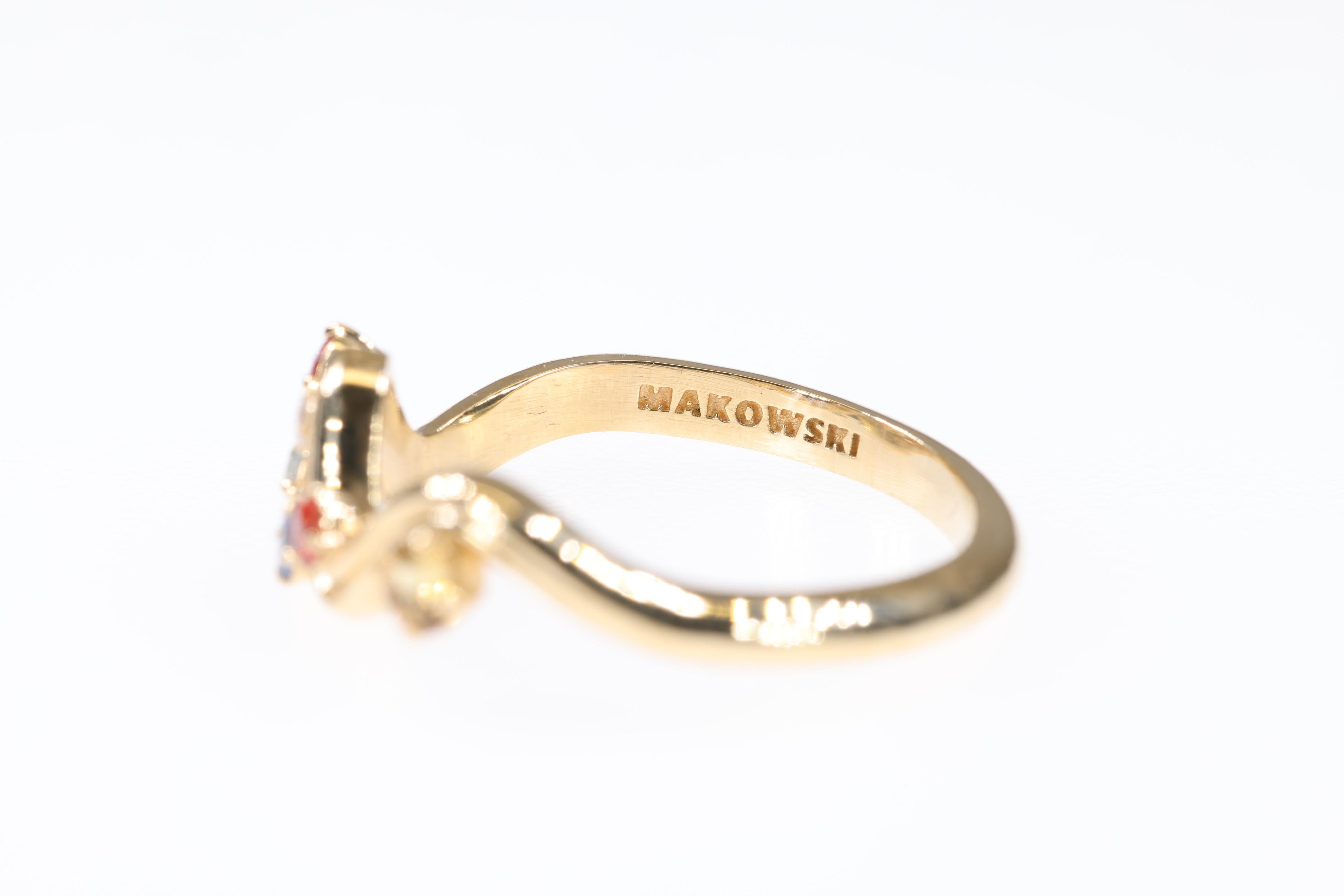 Women's or Men's Diamond, Yellow Sapphire, Blue Sapphire, Red Sapphire 18K Yellow Gold Wave Ring  For Sale