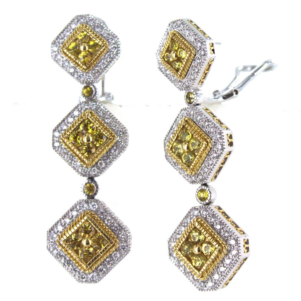 Modern Diamond Yellow Sapphire Drop Dangle 18 Karat Gold Earrings