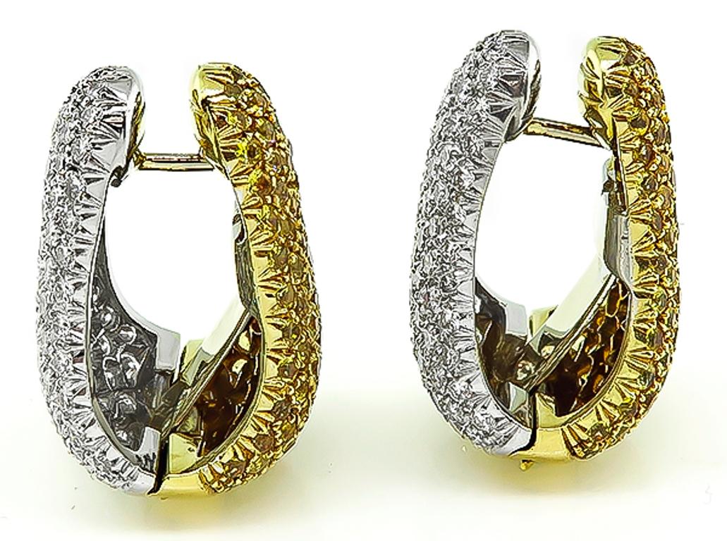 Round Cut Diamond Yellow Sapphire Gold Earrings