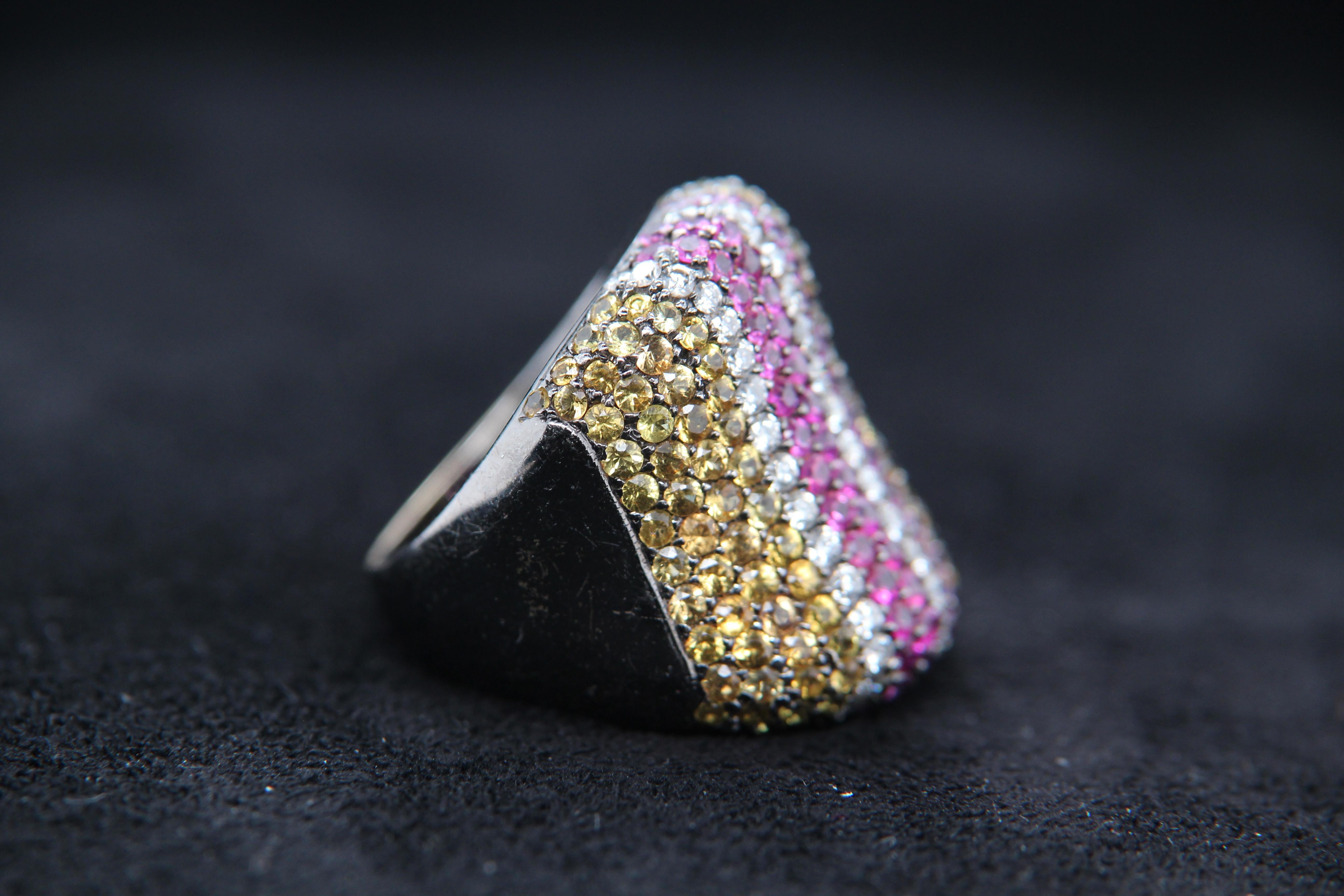 Diamond, Yellow Sapphire, Pink Sapphire and Garnet 18 Karat Gold Ring 1