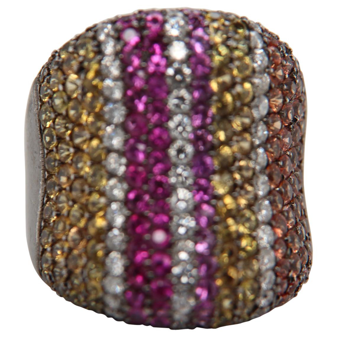 Diamond, Yellow Sapphire, Pink Sapphire and Garnet 18 Karat Gold Ring