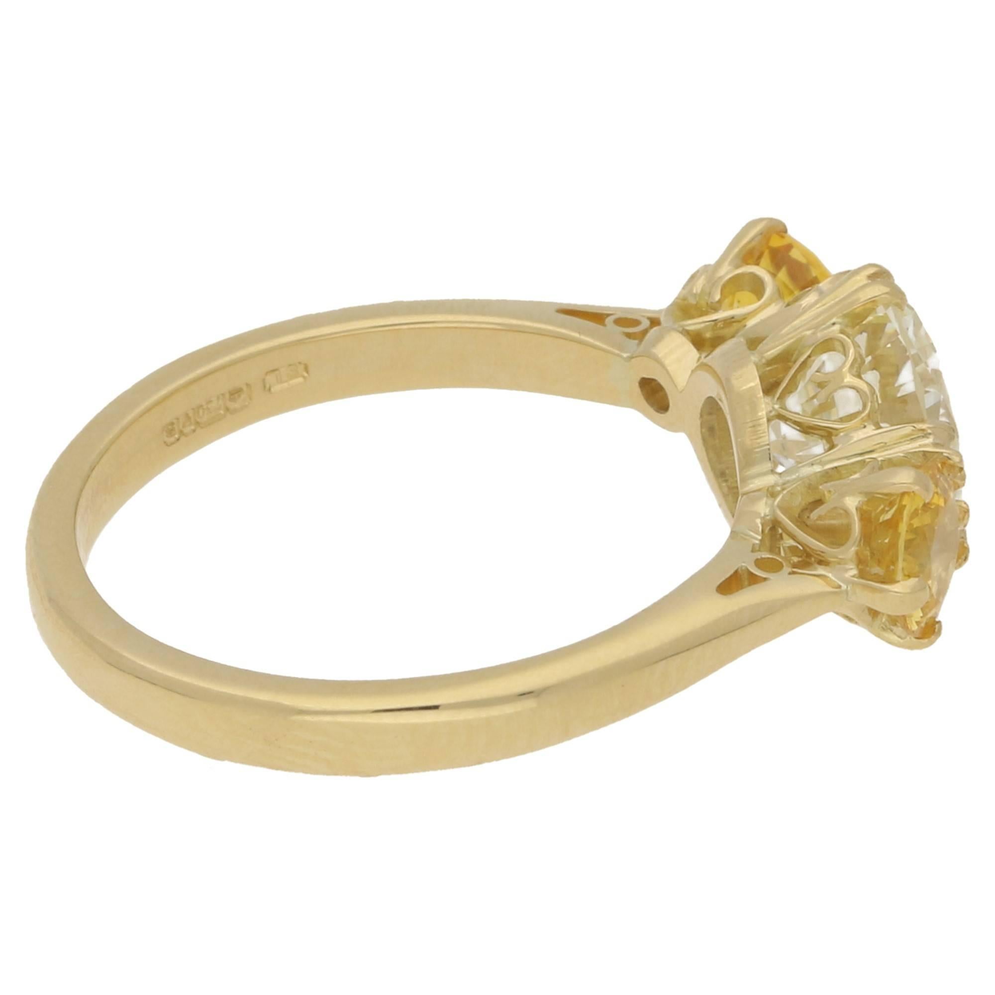 Round Cut Diamond and Yellow Sapphire Ring in 18 Carat Yellow Gold