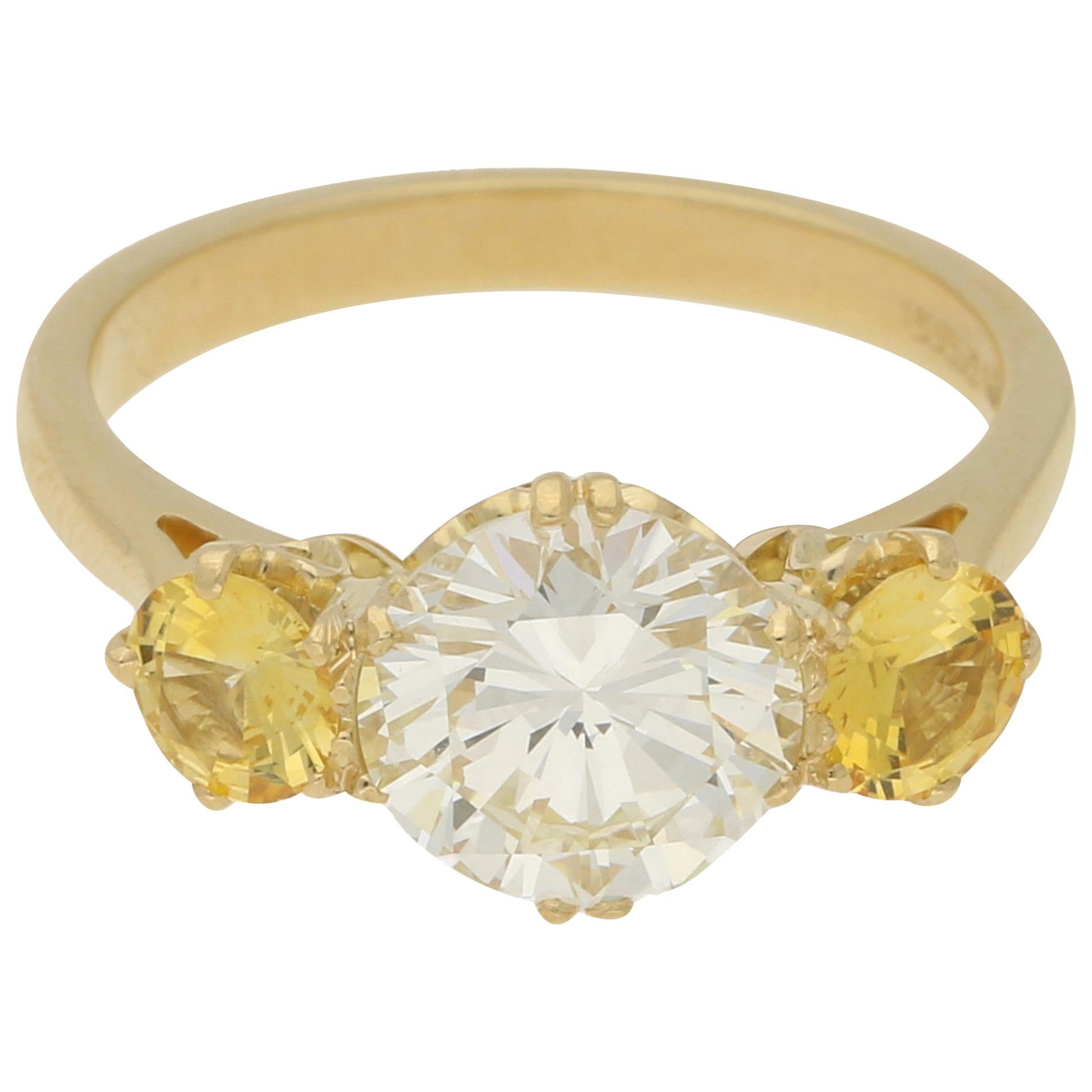 Diamond and Yellow Sapphire Ring in 18 Carat Yellow Gold