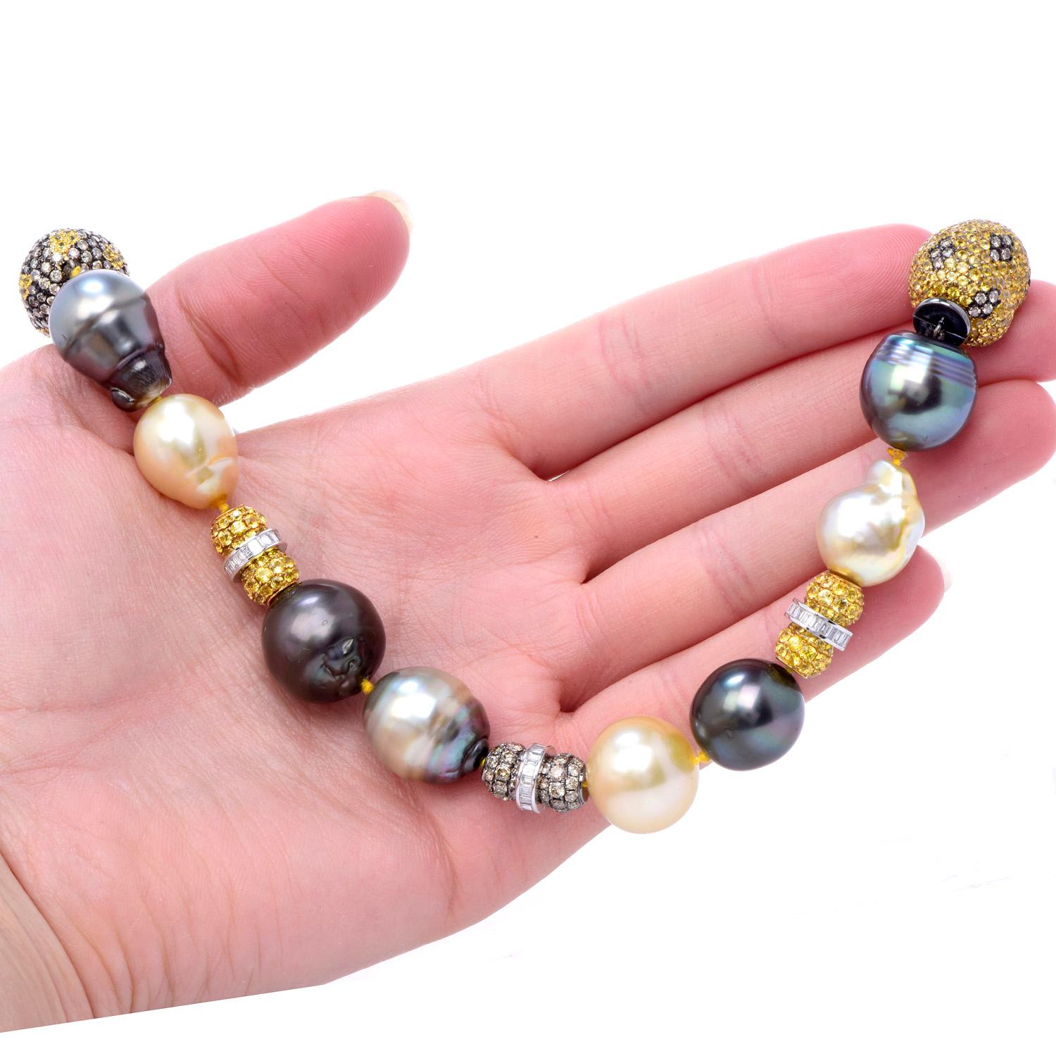 Round Cut Diamond Yellow Sapphire Southsea Pearl Necklace Bracelets