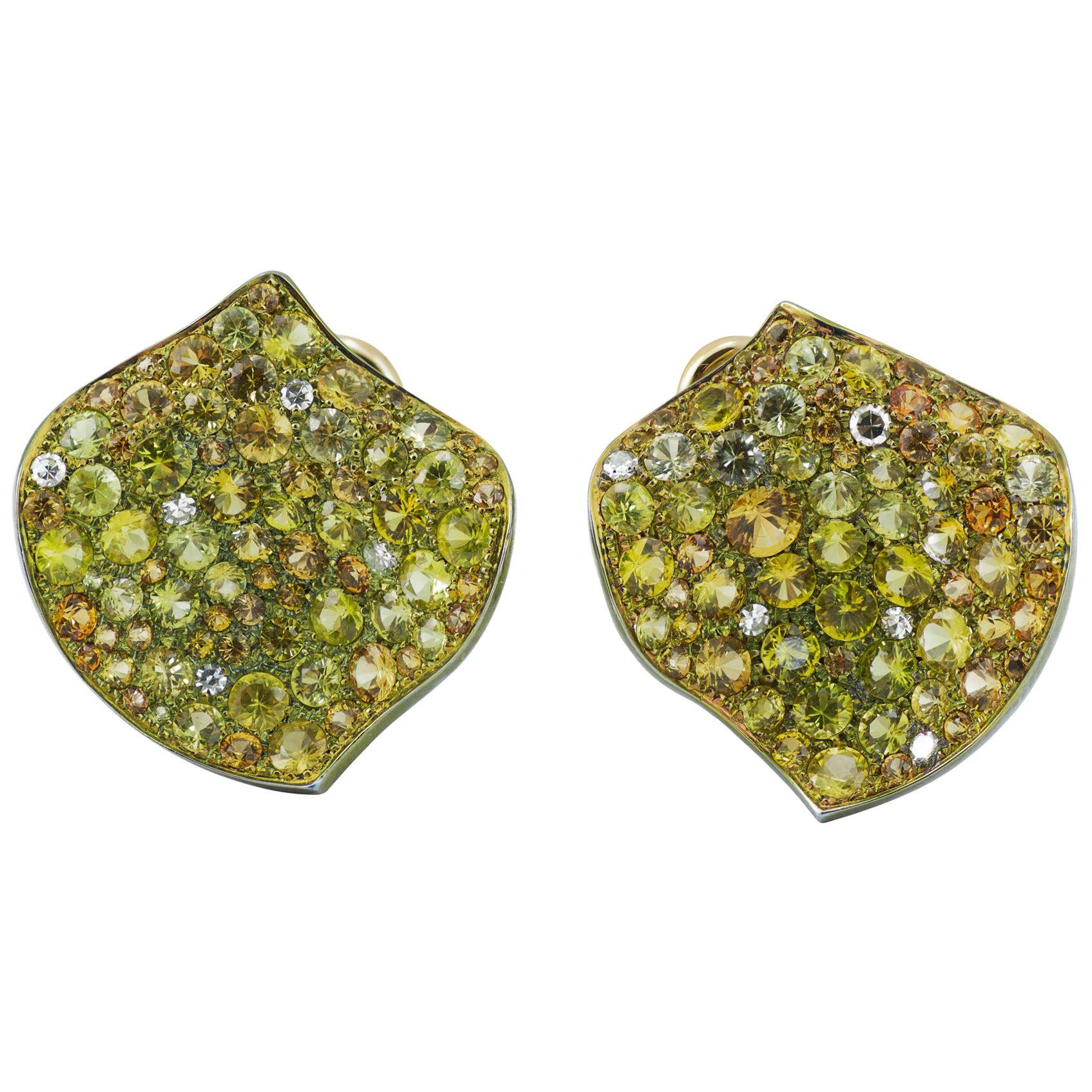 Diamond Yellow Sapphires Titanium 18 KT Gold Made in Italy Earrings