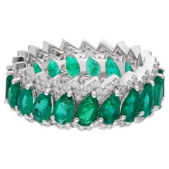 Diamant Sambia Smaragd Hochzeit Band Ring 14 Karat Weißgold Feiner Schmuck