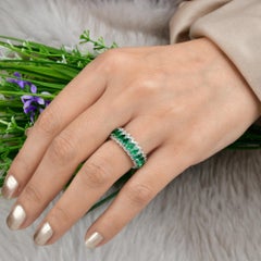 Diamond Zambian Emerald Wedding Band Ring 18 Karat White Gold Fine Jewelry