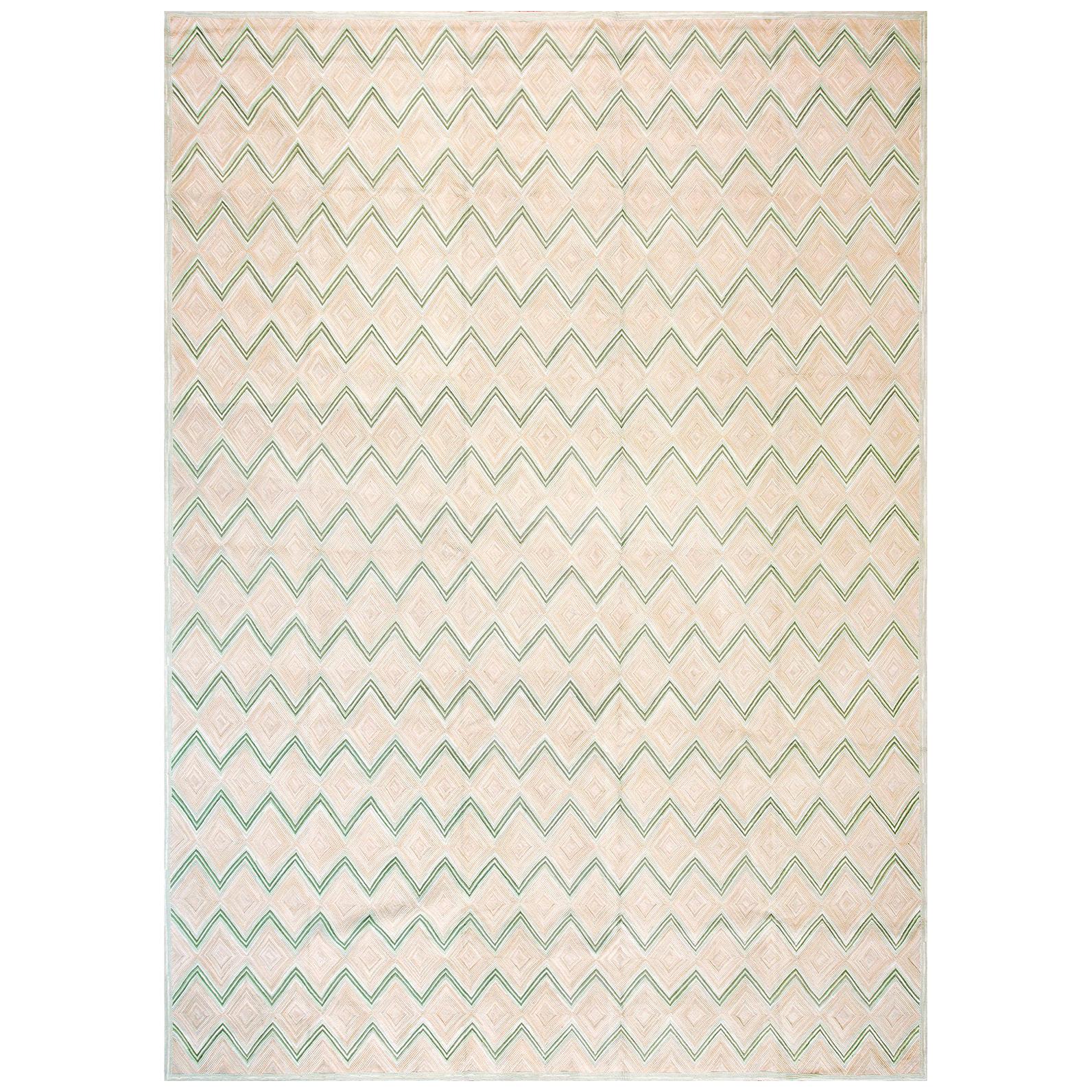 Diamond Zig Zag Neutral Green Contemporary American Hooked Rug 6
x9
 Wool Carpet
