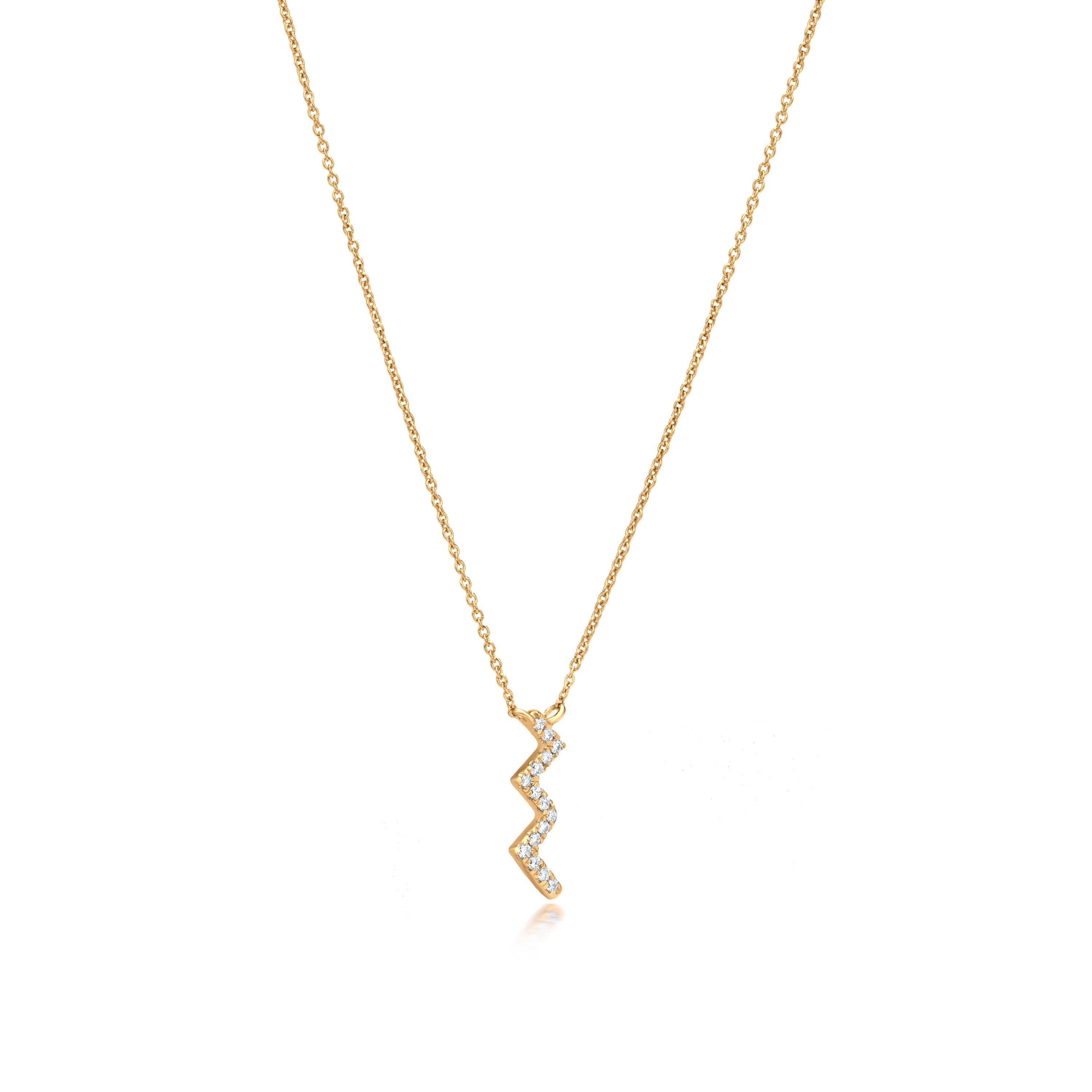 Contemporary Luxle Diamond Zig Zag Pendant Necklace in 18K Yellow Gold