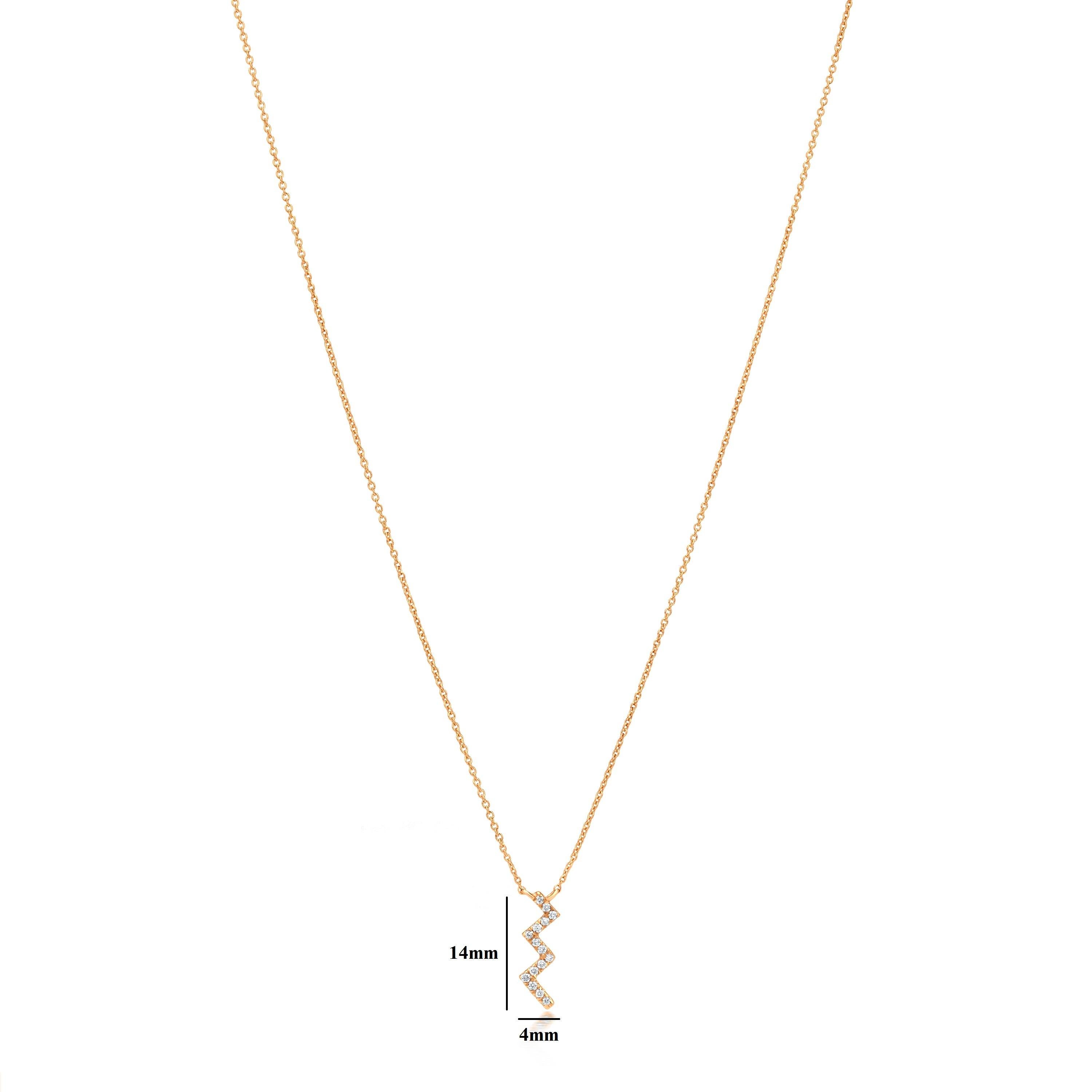 Round Cut Luxle Diamond Zig Zag Pendant Necklace in 18K Yellow Gold