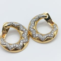 Diamond Zigzag Hoop Earrings 18K Yellow Gold Omega Back
