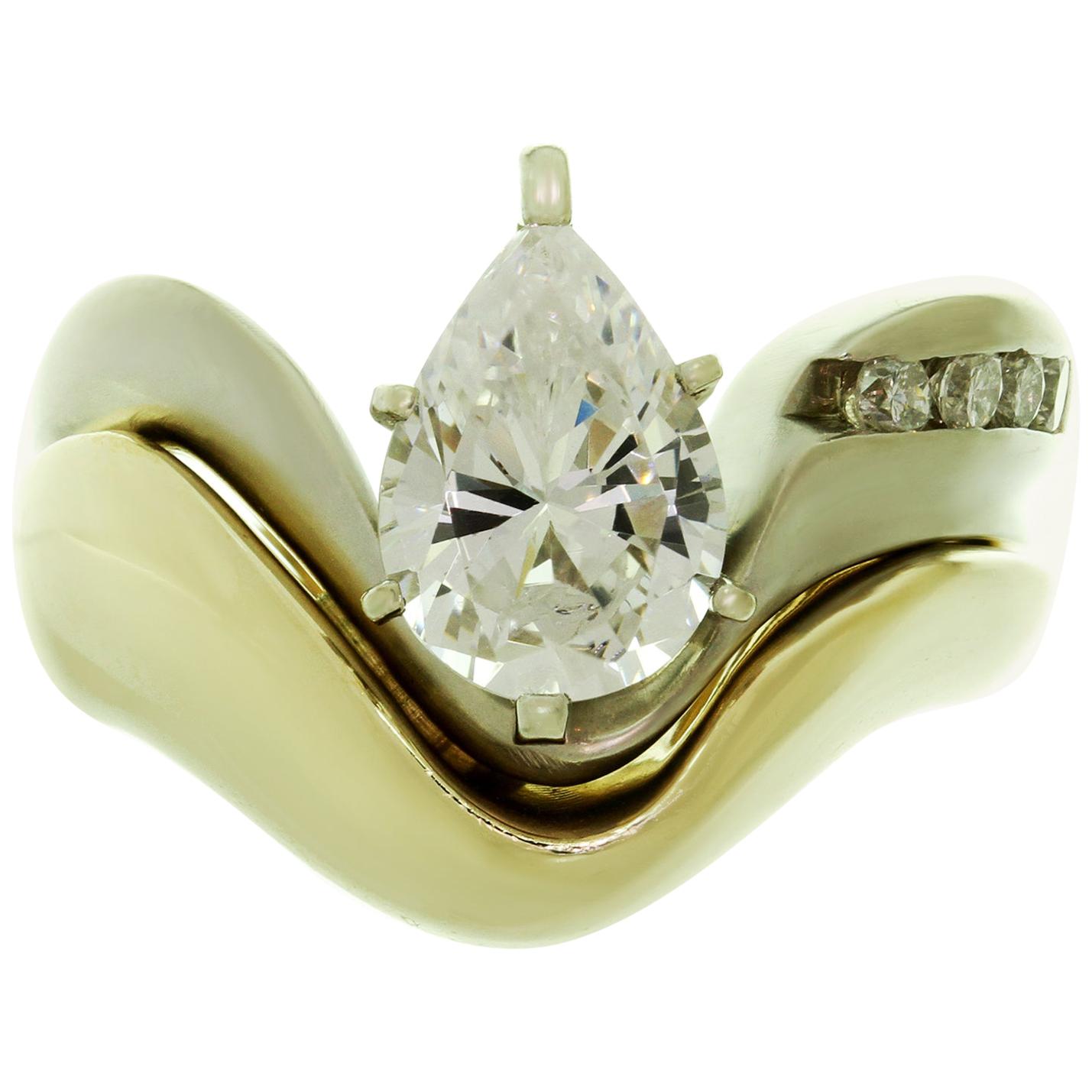Diamond Zircon 14 Karat Two-Tone Gold Engagement Ring