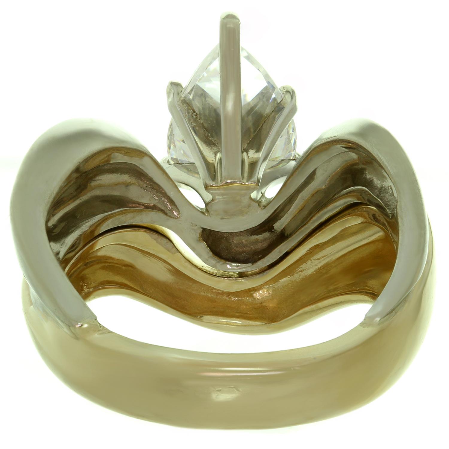 Diamond Zircon 14 Karat Two-Tone Gold Engagement Ring In Good Condition For Sale In New York, NY