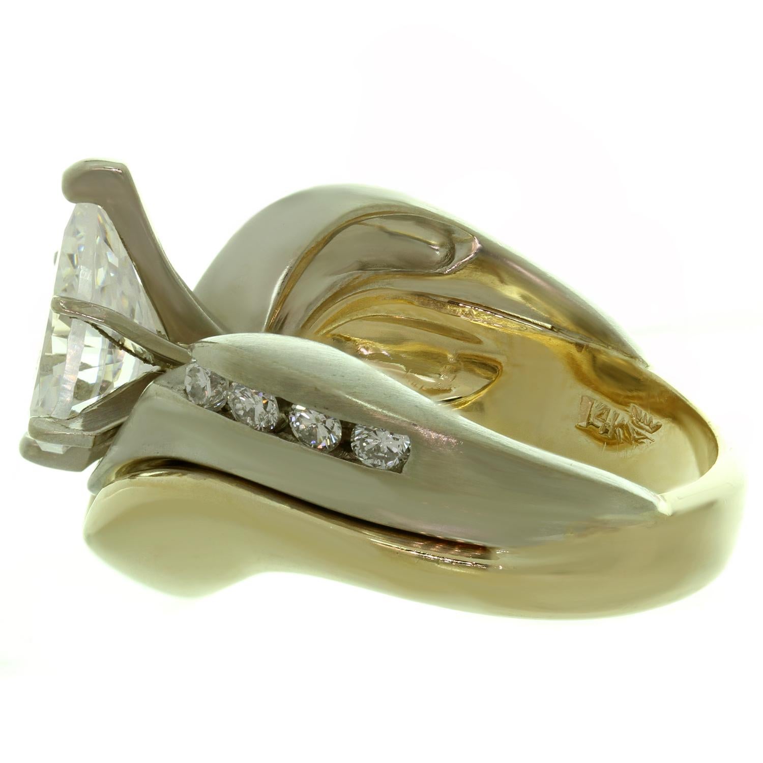 Women's Diamond Zircon 14 Karat Two-Tone Gold Engagement Ring For Sale